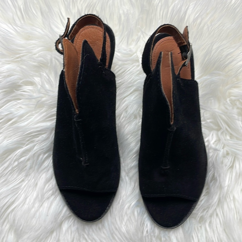 Frye COURTNEY Slingback Mule Peep-Toe Black Suede. Size. 10. Used excellent.